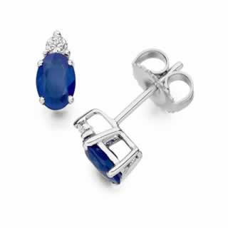 Sapphire and Diamond Stud Earrings In 9K White Gold(0.30ct tw)